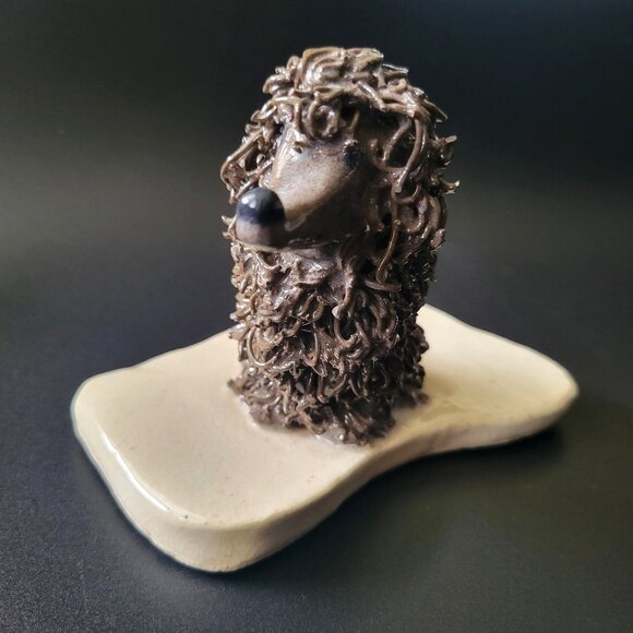 Vintage Ceramic Spaghetti Poodle Dog Figurine On Base, Vintage Dog Figurine - Picture 1 of 8